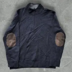 エルエルビーン ハーフジップ ニット Lサイズ ダークネイビー エルボーパッチ