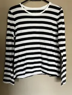 白黒 ストライプ 長袖Tシャツ L カットソー モノトーン レディース