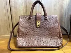 JRA認定 オーストリッチ ハンドバッグ ブラウン