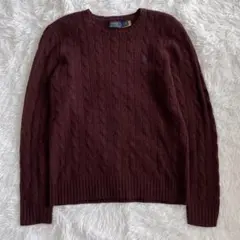 【ポロラルフローレン】美品 カーディガン カシミヤ混 ボルドー M レディース
