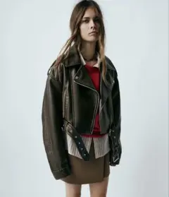 ZARA クロップドレザージャケット ライダース