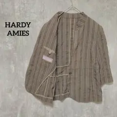 HARDY AMIES ブラウンストライプノーカラージャケット 麻綿ヴィンテージ