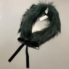 FURLA　フルラ　ティペット　ダークグリーン　ラクーン　リアルファー