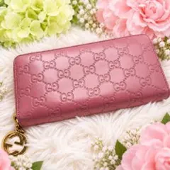 GUCCI グッチシマ GG柄 ラウンドファスナー 長財布 ピンク GUCCI グッチ 長財布 グッチシマ GG柄 ラウンドファスナー ピンク