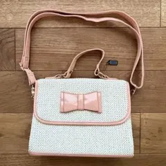 リボン付きホワイトピンクショルダーバッグのサムネイル