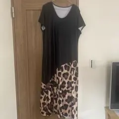 黒とヒョウ柄 半袖ロングワンピース　5L 新品
