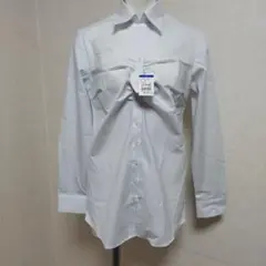 青山エヌライン M 長袖ブラウス 白Xブルーストライプ長袖シャツ　就活スーツ