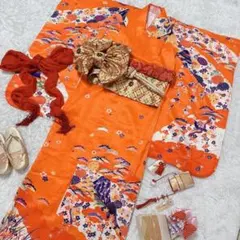 七五三 着物セット オレンジ 華やか インナー足袋おまけ - メルカリ
