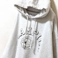 チャンピオン ロゴ スウェットパーカー グレー 灰色 XL 古着