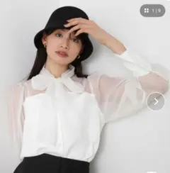 ホワイト リボン付き シースルーシャツ