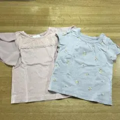 WILL MERY フリル袖 Tシャツ ピンク、花柄Tシャツ くすみブルーのサムネイル