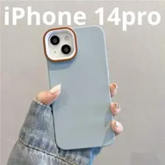 高級感⭐️iPhoneケース　ブラウンフレーム　おしゃれ　保護　14pro ブルー