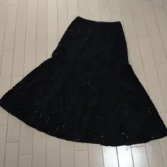 今だけお値下げ【美品】PLST　XS　黒　総レース花柄ロングマーメイドスカート