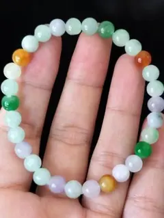 天然翡翠　緑黄紫多宝翡翠　天然石　可愛い小粒　ブレスレット　6mm