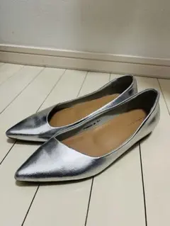 RANDA ポインテッドトゥローヒールパンプス シルバー 25cm