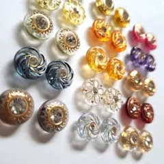 【30個】15ペア ストーン付プラボタン クリア飾りボタン 13㎜ MIXセット