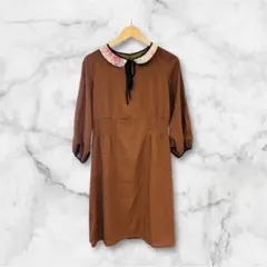 LAURA ASHLEY ワンピース 襟付き 花柄 ブラウン サイズ1