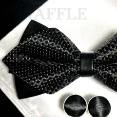 蝶ネクタイ・ポケットチーフ ブラック レンガ模様　ボウタイ 挙式 新郎 six