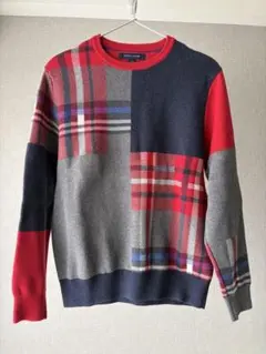 美品　TOMMY HILFIGER パッチワーク チェックセーター S