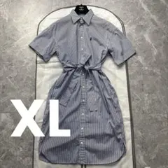 XL♡ラルフローレン シャツワンピース ベルト ポニー刺繍 ストライプ 青 白のサムネイル