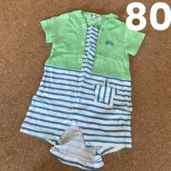 ロンパース KP BOY 赤ちゃん　男の子　車　半袖　80 綿　新品　ボーダーのサムネイル