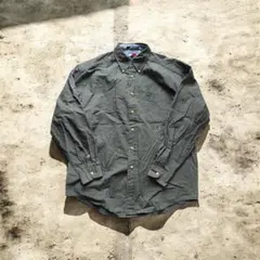 TOMMY HILFIGER チェックシャツ 長袖 刺繍ロゴ 緑 90s