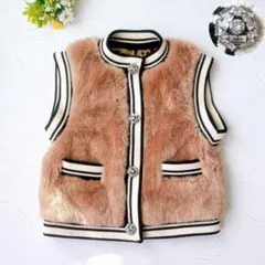 《美品》DOLCE&GABBANA ビジューボタン フェイクファー ベスト M