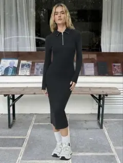 ロングニットタイトワンピース M シーイン