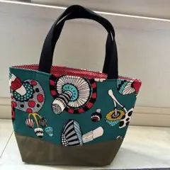⭐️トートバッグ ハンドメイド⭐️きのこ柄　グリーン①