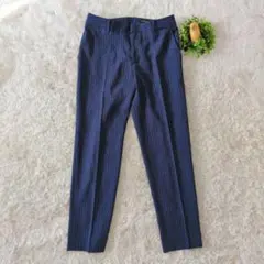 LAUTREAMONT 美脚縦ライン紺ストライプパンツ38　オフィス　日本製