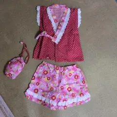 赤とピンクの花柄甚平(~95cm)