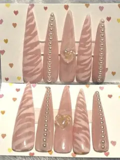 【現品】送料込み　ピンクネイル　ギャル　ゼブラ　成人式　ネイルチップ