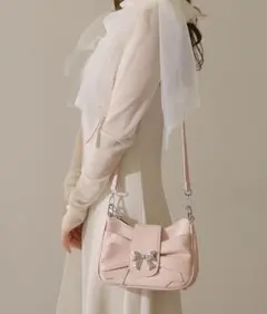 リボン型 モチーフ付き レザー調 ワンショルダー バッグ