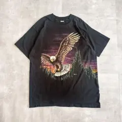 1990's USA製 鷹 鳥 アニマル 巻きプリント 半袖 Tシャツ tee