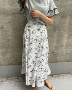 INGNI　フレアロングスカート 花柄 白黒