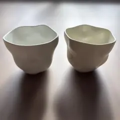 【新品・未使用】美濃焼 クリーム色 くも カップペア(2個セット)