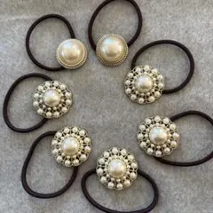 パール装飾フラワー型ヘアゴム 6個セット