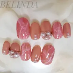 ピンク大理石 ピンクベージュ ニュアンス パール ピンクゴールド ネイルチップ