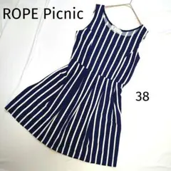 ロペピクニック ノースリーブ ワンピース ミニ丈 ストライプ 紺 38 M