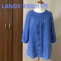 LANDS' END 11号 リネン100%スモッキング刺繍 ブラウス