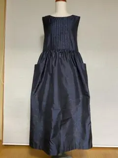 大島紬エプロン風ワンピー　正絹　リメイク