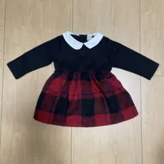 【petit main】 黒・赤チェック ワンピース 90cm