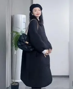 ブラック キルティング ロングコート