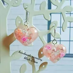 ハートオルゴナイトピアス「No.1039」水晶、インカローズ