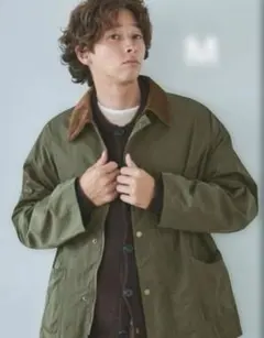 オリーブグリーン コーデュロイ襟 ジャケット