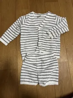 ジェラピケ　ベビーパジャマセット 白とグレーのストライプ