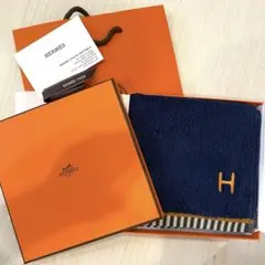 新品◇エルメス カレ タオル ヴィス・ヴェルサ マリン 箱付 33×33cm 青