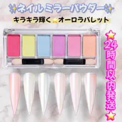 ネイルミラーパウダー オーロラパレット 6色入り　チップ付き　ミラーネイル　新品