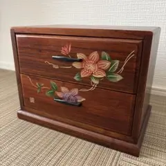 会津塗 天然漆 梨地花鳥蒔絵 小箪笥 小引き出し 木製 伝統工芸