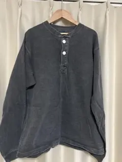 極美品◆Good On グッドオン ヘンリーネック長袖Tシャツ 墨黒ピグメントL
